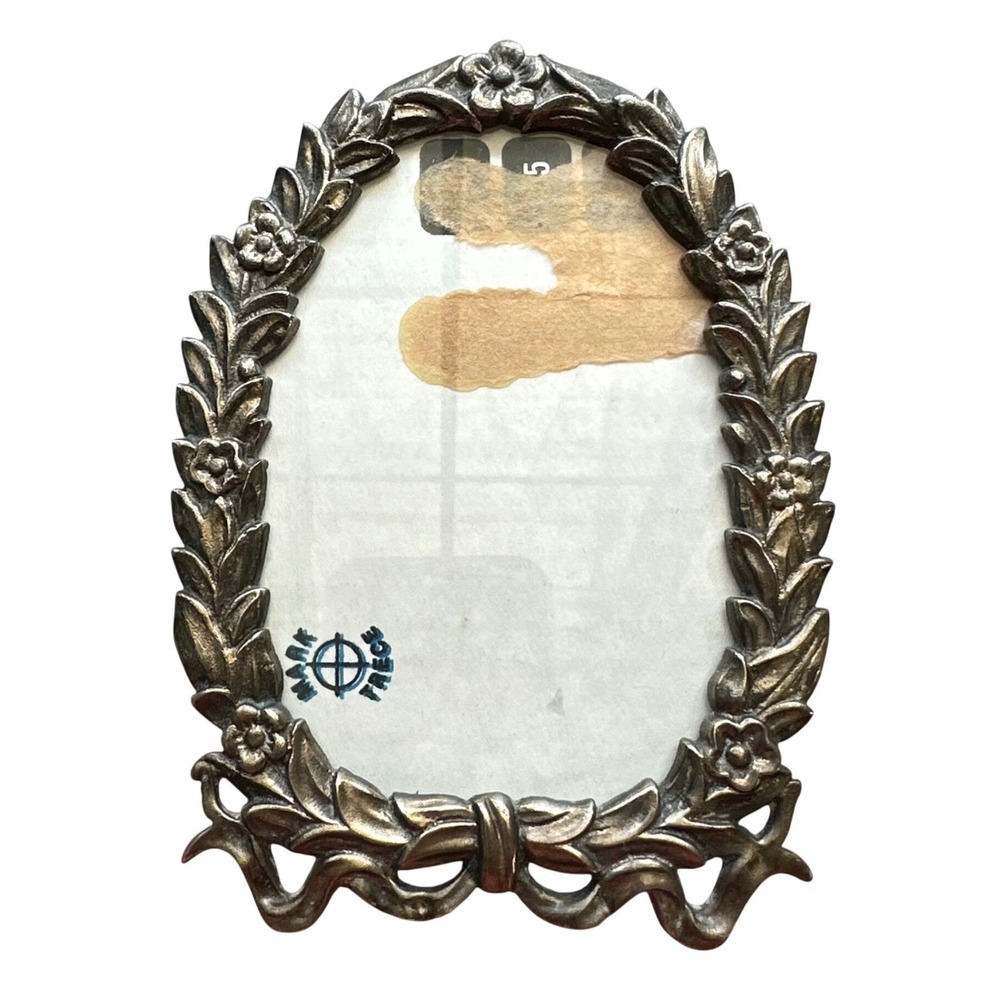 Vintage‎ Ornate Oval Photo Frame Gold/Brass Tone Floral Bow Accent Cottagecore